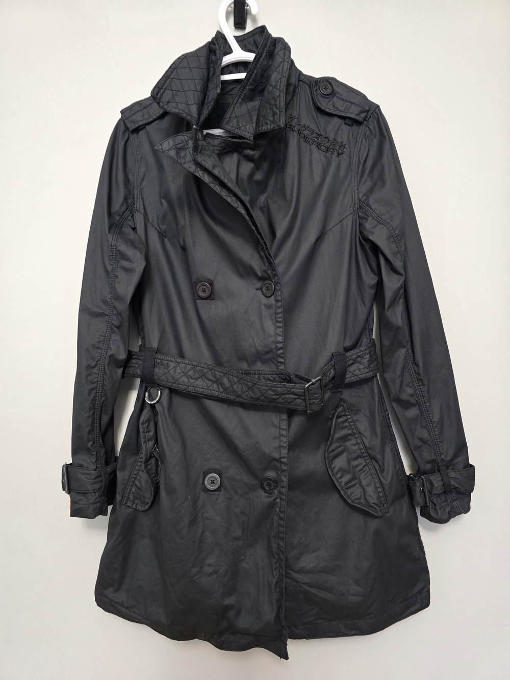 Superdry Double Black Label Belted Trench Coat - Black